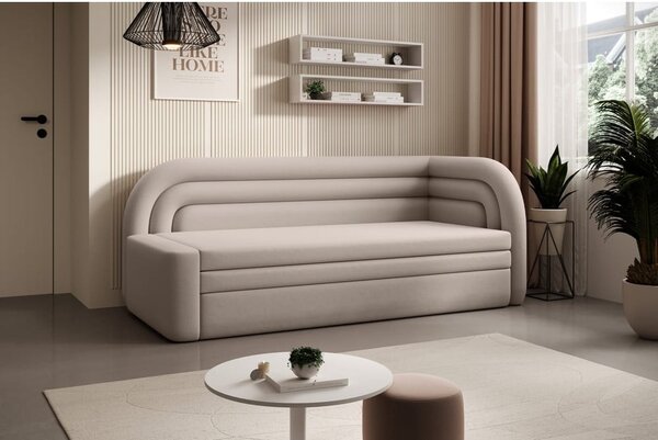 Bež baršunasti sklopiva/s prostorom za odlaganje sofa s desnim kutom 223 cm Fabillo – ELTAP