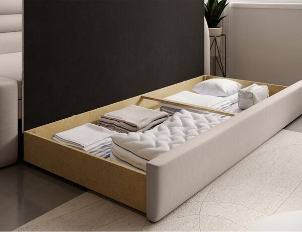 Bež baršunasti sklopiva/s prostorom za odlaganje sofa s desnim kutom 223 cm Fabillo – ELTAP