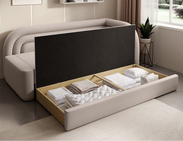 Bež baršunasti sklopiva/s prostorom za odlaganje sofa s desnim kutom 223 cm Fabillo – ELTAP