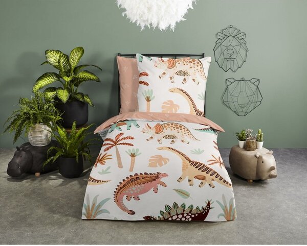 Smeđa/bež pamučna dječja posteljina za krevet za jednu osobu 140x200 cm Dino – Good Morning