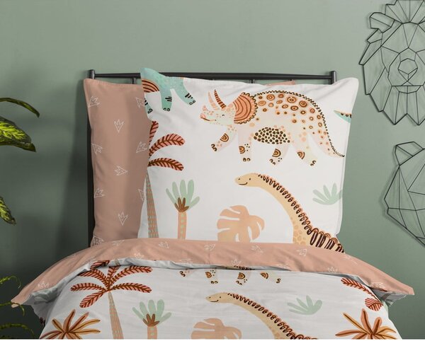 Smeđa/bež pamučna dječja posteljina za krevet za jednu osobu 140x200 cm Dino – Good Morning