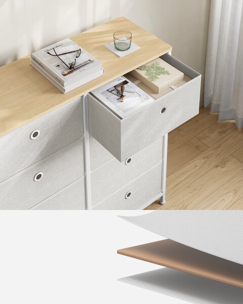 Ormarić s 8 platnenih ladica, komoda 30 x 80 x 81,5 cm, krem bijele boje