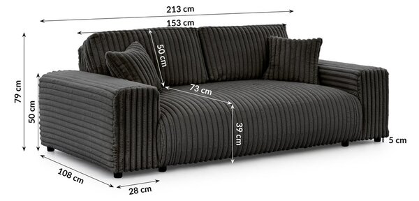 Tamno siva sofa od samta 213 cm Justin – Ropez