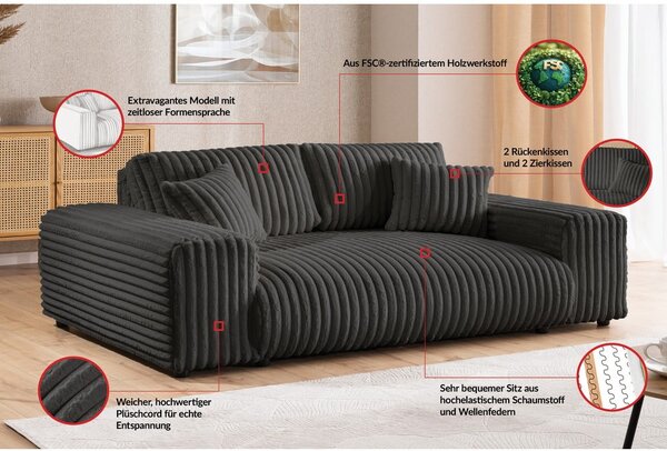 Tamno siva sofa od samta 213 cm Justin – Ropez