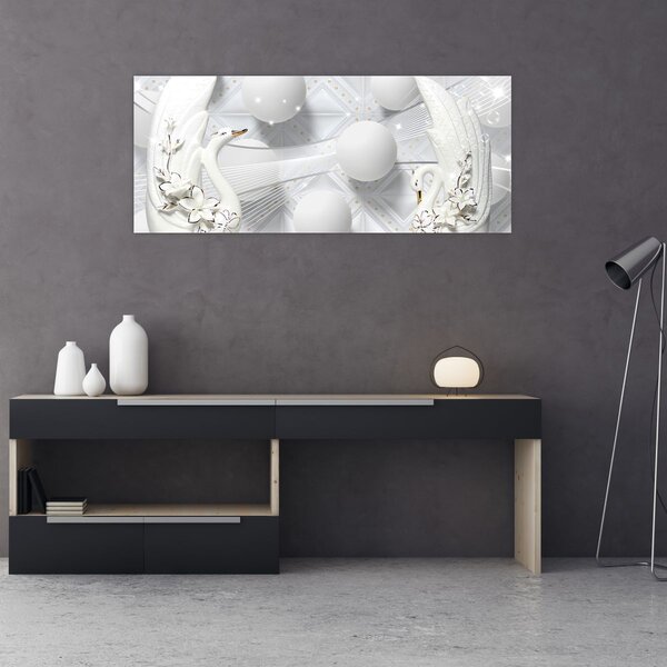 Slika - Zlatni labud na vodi (120x50 cm)