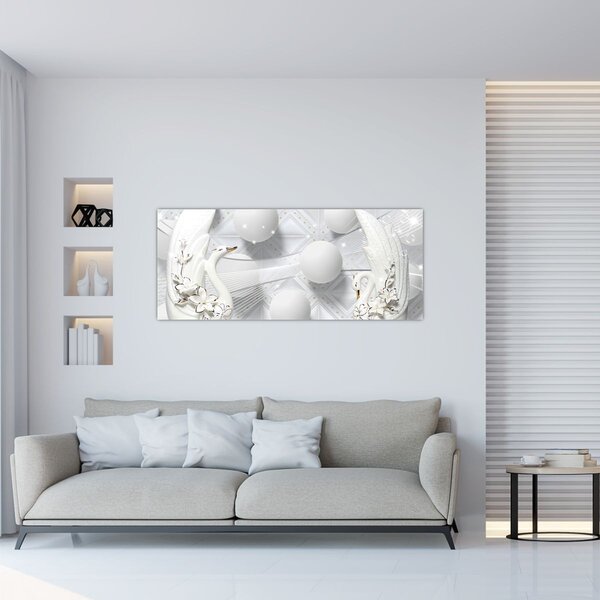 Slika - Zlatni labud na vodi (120x50 cm)