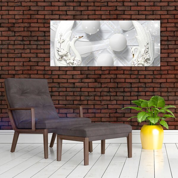 Slika - Zlatni labud na vodi (120x50 cm)