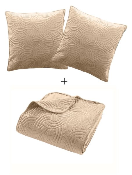 Svjetlo smeđi set prekrivača i jastučnice od samta 240x260 cm Solange – douceur d'intérieur