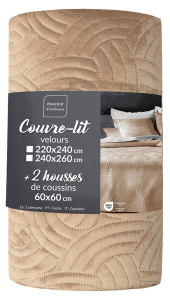 Svjetlo smeđi set prekrivača i jastučnice od samta 240x260 cm Solange – douceur d'intérieur