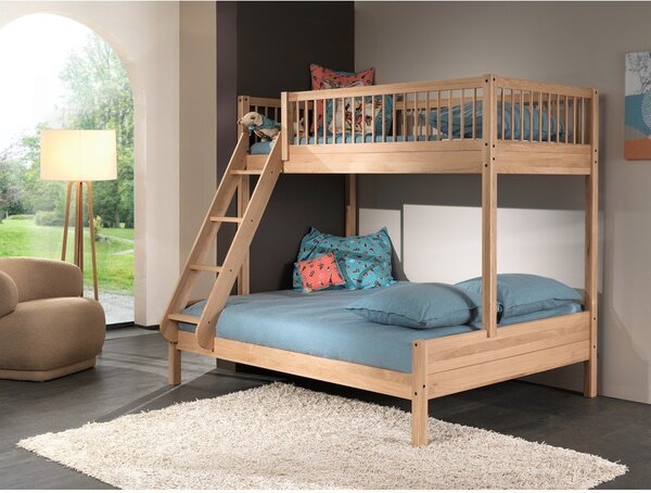 Dječji krevet od punog hrasta na kat s podnicom 140x200/90x200 cm u prirodnoj boji Forrest – Vipack