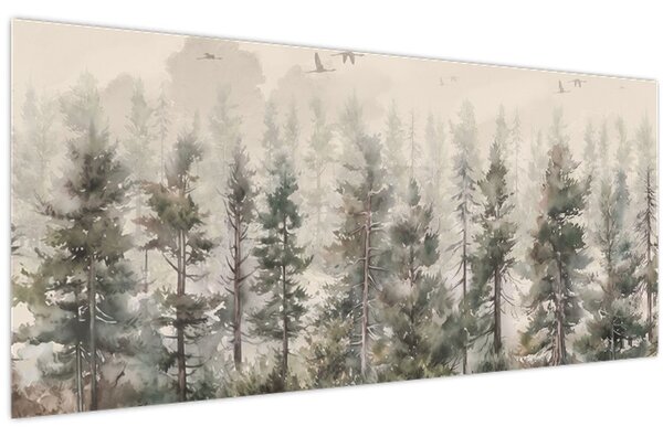 Slika - Borova šuma I., akvarel (120x50 cm)