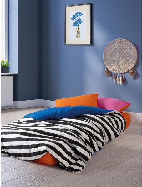 Crno-bijela posteljina za bračni krevet/za produženi krevet od renforce pamuka s uključenom plahtom/4-dijelna 200x220 cm Dusk – Mijolnir