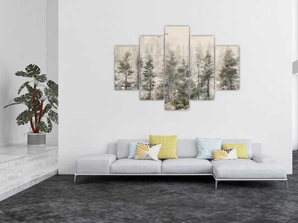 Slika - Borova šuma I., akvarel (150x105 cm)