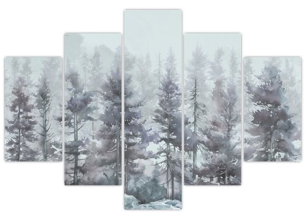 Slika - Borova šuma II., akvarel (150x105 cm)