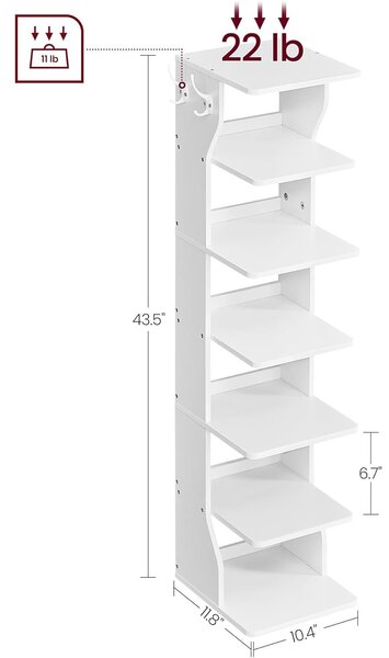 Uski stalak za obuću na 7 razina, 30 x 26,5 x 110,5 cm, bijeli | VASAGLE