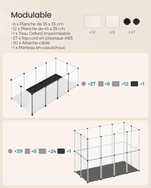 Ogradica za male životinje s podlogom, 143 x 73 x 46 cm, bijela | SONGMICS