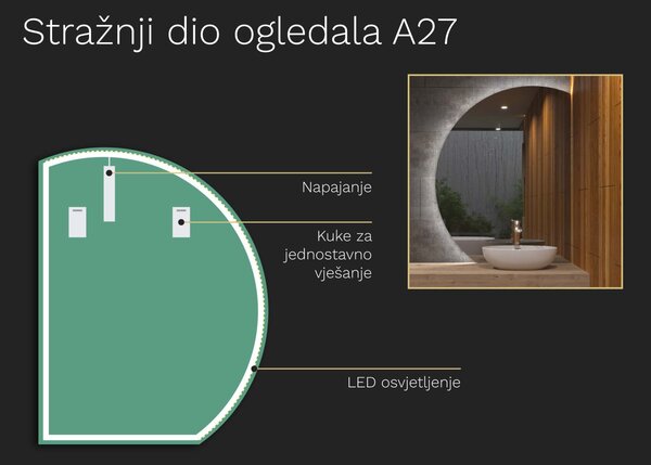 Netipično ogledalo s LED osvjetljenjem A27