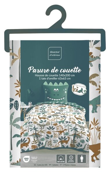 Bijela/zelena pamučna dječja posteljina za krevet za jednu osobu 140x200 cm Dina – douceur d'intérieur