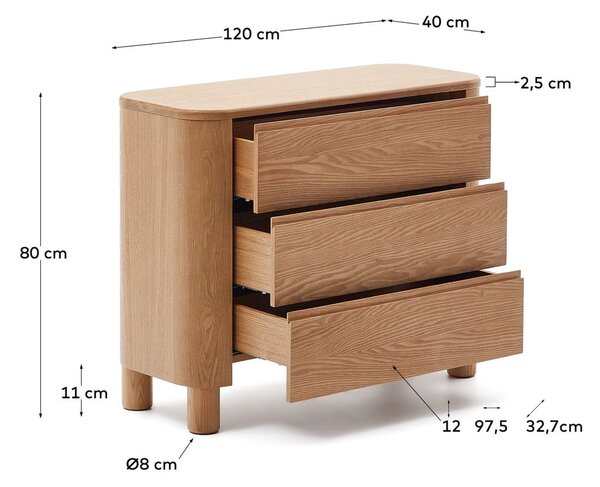 Komoda u dekoru jasena u prirodnoj boji 120x80x40 cm Salaya – Kave Home
