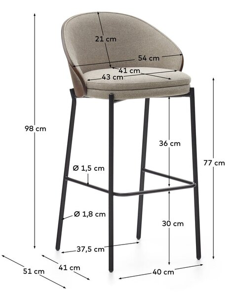 Smeđa/bež barska stolica (visine sjedala 77 cm) Eamy – Kave Home