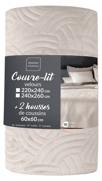 Krem set prekrivača i jastučnice od samta 240x260 cm Solange – douceur d'intérieur