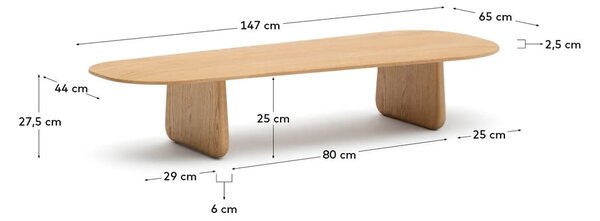 Stolić za kavu od punog hrasta u prirodnoj boji 64x146 cm Pirita – Kave Home