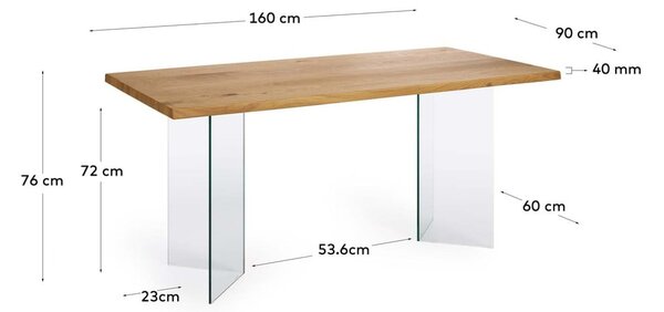 Blagovaonski stol s pločom stola u dekoru hrasta u prirodnoj boji 90x160 cm Lotty – Kave Home