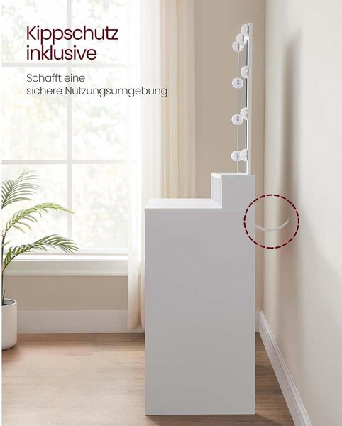 Toaletni stol s LED osvjetljenjem, 40 x 100 x 145 cm, bijeli | VASAGLE