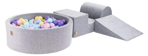 Sivi baršunasti set mekanih igrački od pjene 4 kom visina 30 cm 225x90 cm Montessori – Meowbaby