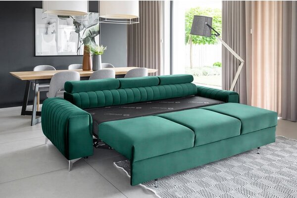 Zelena baršunasti sklopiva sofa 261 cm Laurence – ELTAP