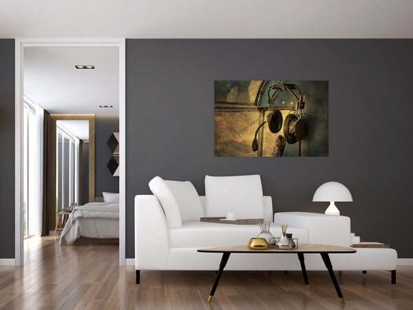 Slika - Vintage avionske slušalice (90x60 cm)