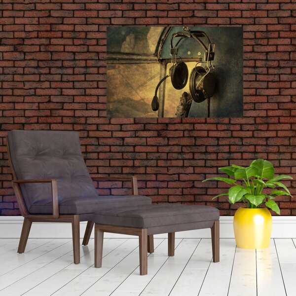 Slika - Vintage avionske slušalice (90x60 cm)