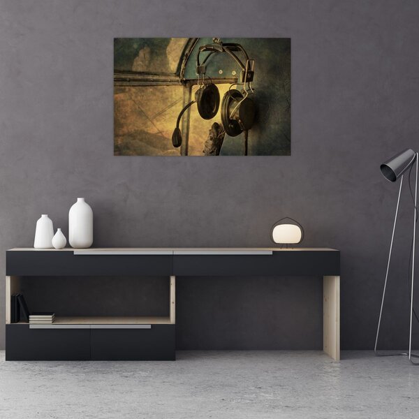 Slika - Vintage avionske slušalice (90x60 cm)