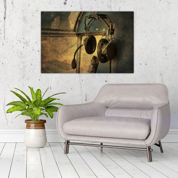 Slika - Vintage avionske slušalice (90x60 cm)