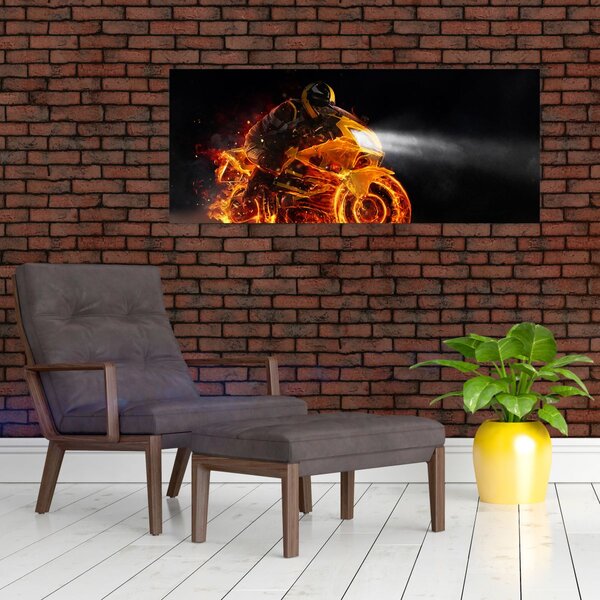 Slika - Motociklist s plamenom (120x50 cm)