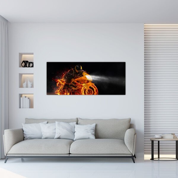 Slika - Motociklist s plamenom (120x50 cm)