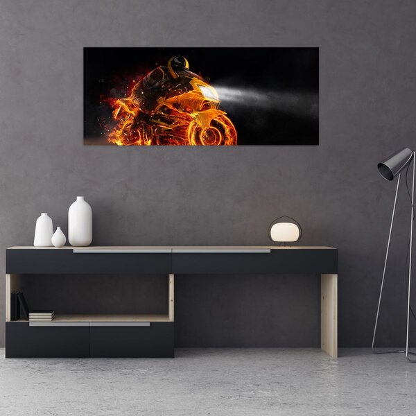 Slika - Motociklist s plamenom (120x50 cm)