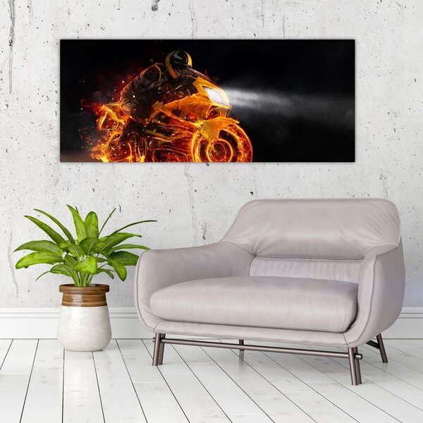 Slika - Motociklist s plamenom (120x50 cm)