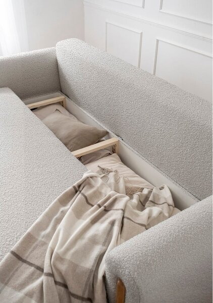 Sivo-bež sklopiva/s prostorom za odlaganje sofa od bouclé tkanine 244 cm Arcadova – ELTAP