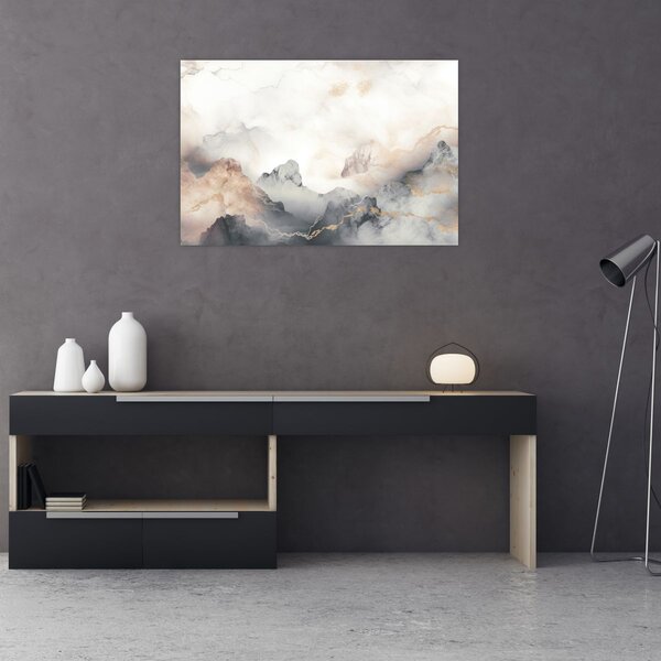 Slika - Planinska apstrakcija s mramornom teksturom (90x60 cm)