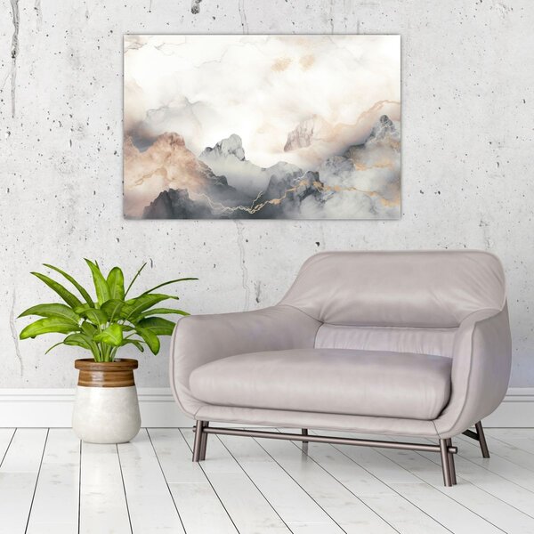 Slika - Planinska apstrakcija s mramornom teksturom (90x60 cm)