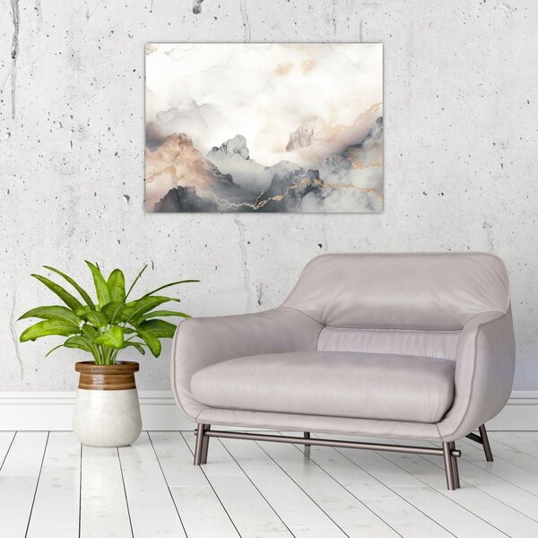 Slika - Planinska apstrakcija s mramornom teksturom (70x50 cm)