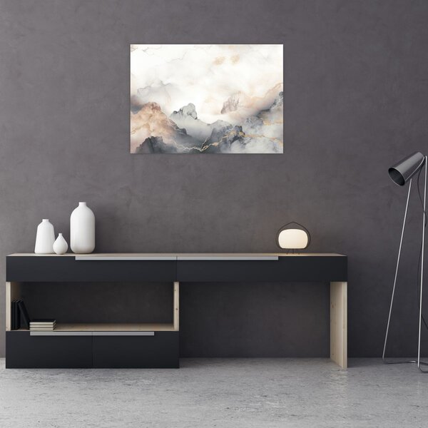 Slika - Planinska apstrakcija s mramornom teksturom (70x50 cm)