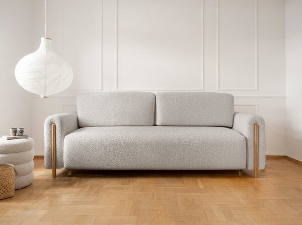 Sivo-bež sklopiva/s prostorom za odlaganje sofa od bouclé tkanine 244 cm Arcadova – ELTAP
