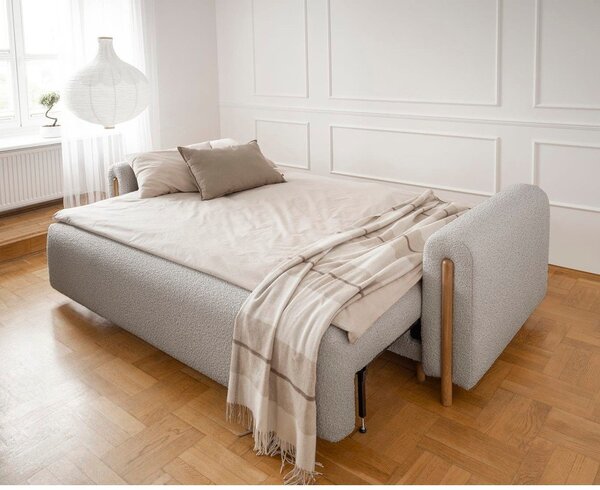Sivo-bež sklopiva/s prostorom za odlaganje sofa od bouclé tkanine 244 cm Arcadova – ELTAP