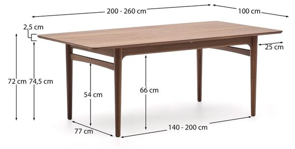 Proširiv blagovaonski stol s dodatnom pločom u dekoru oraha 100x200 cm Elan – Kave Home