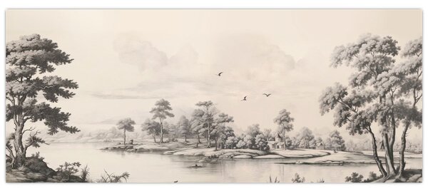 Slika - Vintage pejzažni crtež (120x50 cm)