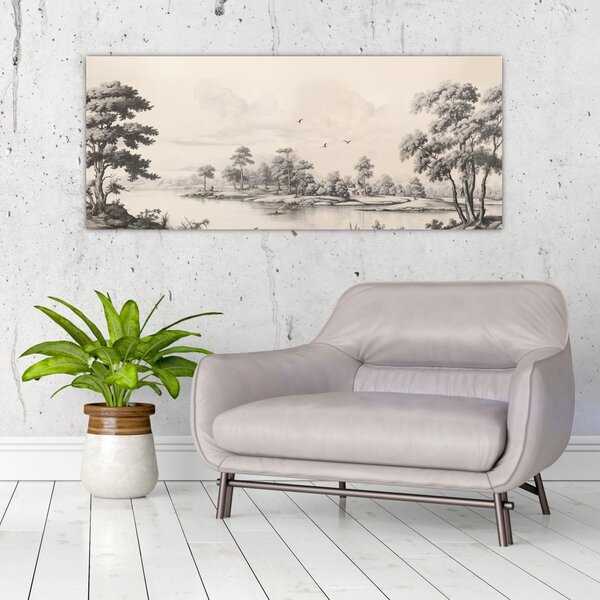 Slika - Vintage pejzažni crtež (120x50 cm)