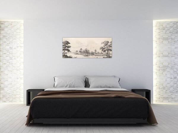 Slika - Vintage pejzažni crtež (120x50 cm)