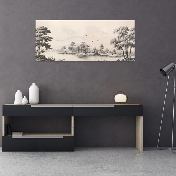 Slika - Vintage pejzažni crtež (120x50 cm)